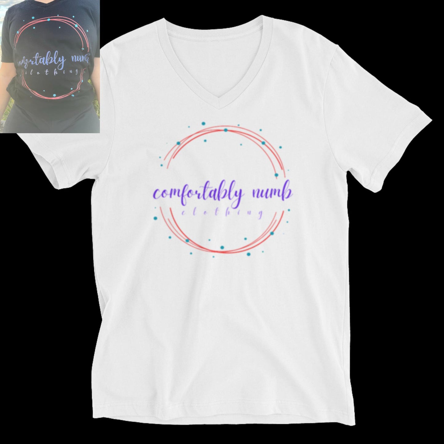 Unisex Short Sleeve V-Neck T-Shirt Comfortably Numb Clothing Branded Logo