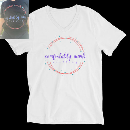 Unisex Short Sleeve V-Neck T-Shirt Comfortably Numb Clothing Branded Logo